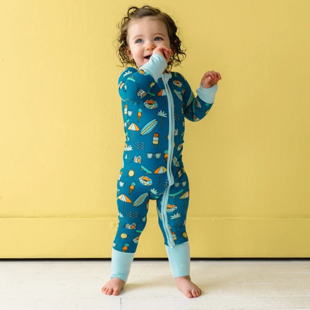 Little Sleepies Surfs Up Long Sleeve Bamboo Viscose Zippy Pajama Blue 3-6 Months